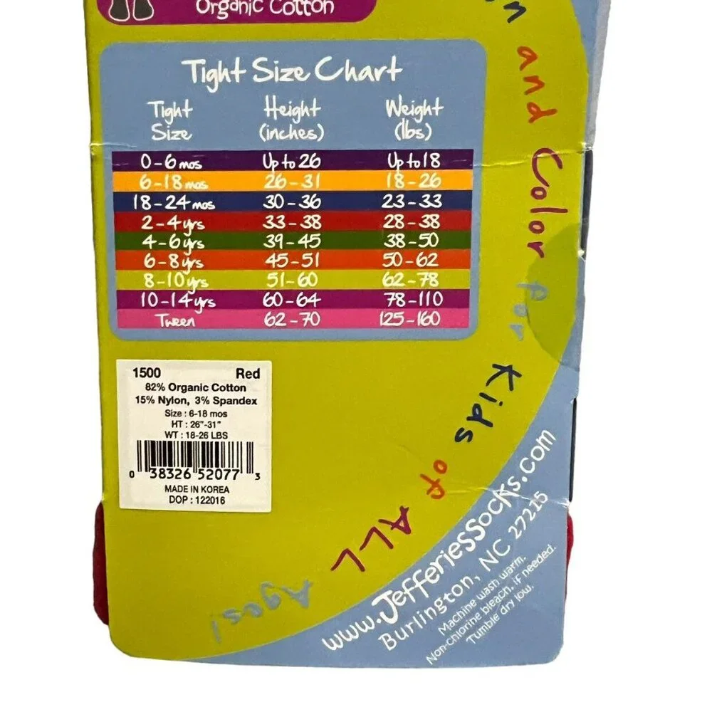 NEW Jeffries Socks 6-18m Red Organic Seamless Toe Tights